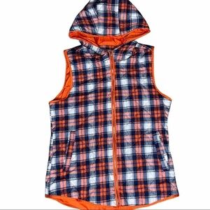 Tea N Rose Plaid Quilted Hooded Front Zip Vest